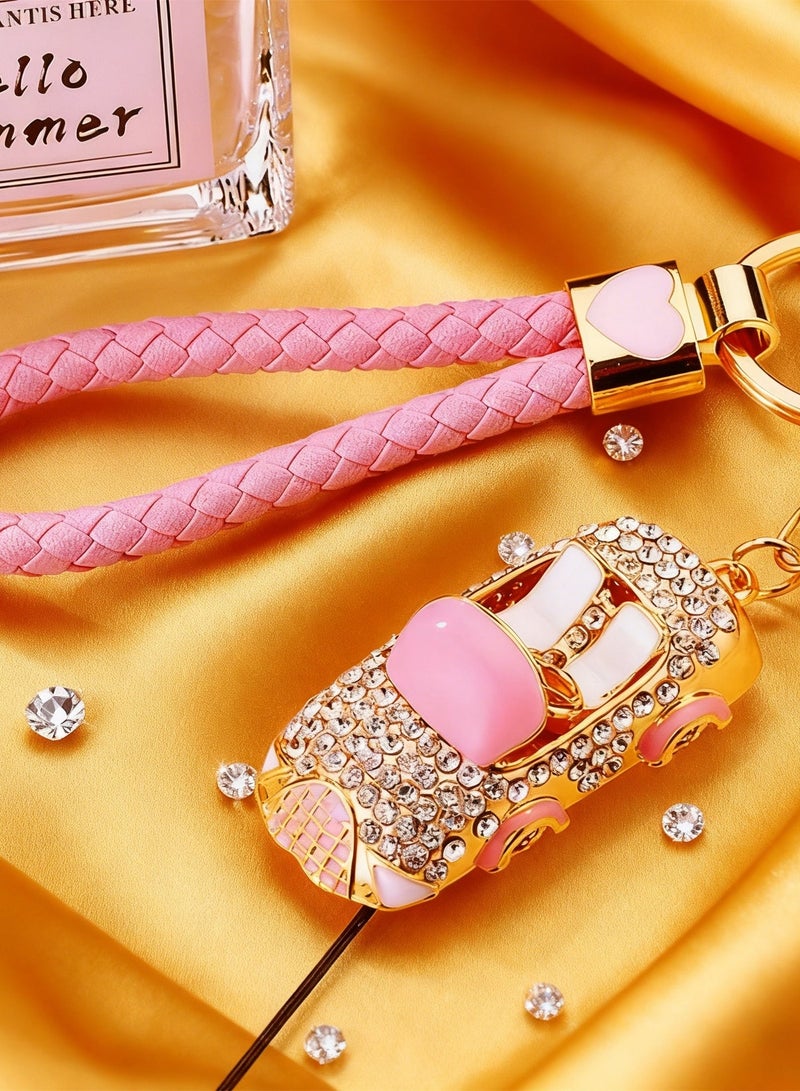 مفتاح سيارة مرصع بالكريستال، لافتة حقيبة أنيقة للاستخدام اليومي (وردي) - Image 1